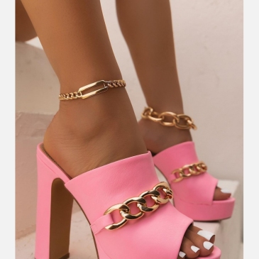 Chain Chunky Patchwork High Heels  Slippers