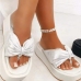 4Cute Solid White Bow Platform  Slide Slippers 