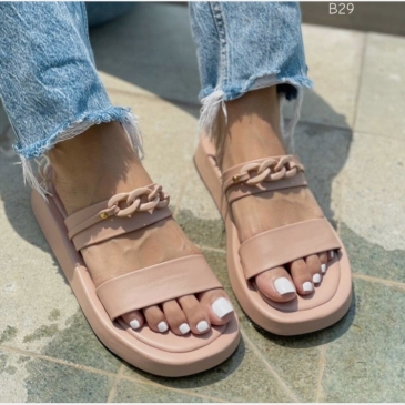 Street Chain Patchwork Round Toe  Women's Slippers