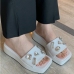 1Stylish Rhinestone Thick-Soled Slip On Slippers