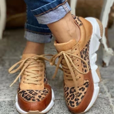 Casual Leopard Leather Patchwork Women Sneakers