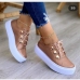 1New Round Toe Lace Up Sneakers For Women