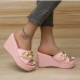 3Fashion Chain Design Peep Toe Wedges