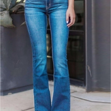 Casual Denim Mid Waist Flared Jeans 