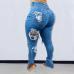 5Casual Solid Ripped Make Old High Waist Straight Denim Jeans