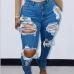 6Casual Solid Ripped Make Old High Waist Straight Denim Jeans