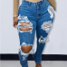 1Casual Solid Ripped Make Old High Waist Straight Denim Jeans