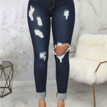 Casual Solid Ripped Make Old Straight Denim Jeans