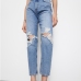 1Casual Women Blue Ripped Straight Denim Jeans