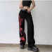 1Color Block Snake Pattern Straight Jeans
