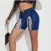 5Dual Lace-Up Pockets Denim Shorts For Women