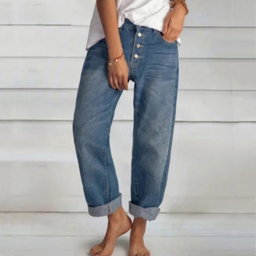 Fashion Button Fly Solid Straight Jeans