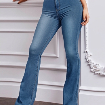 Fashion Solid Women Bootcut High Waisted Jeans