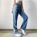 3Ladies Contrast Color  Designer Loose Straight Denim Jeans