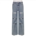 6Ladies High Waisted Ripped  Wide Leg Jean Pants
