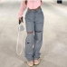 1Ladies High Waisted Ripped  Wide Leg Jean Pants