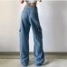 6Loose Pockets Solid Ladies Jeans Pant