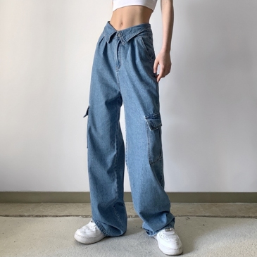 Loose Pockets Solid Ladies Jeans Pant