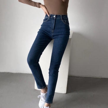 New Solid Pocket High Waist Pencil Jeans