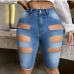 6Sexy Cut Out Half Length  Denim Jean Pants