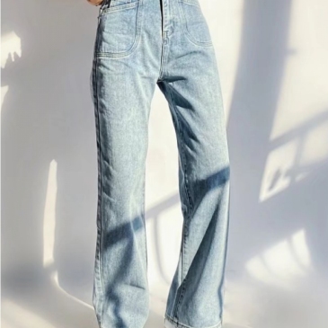 Simple Design Blue Straight Leg Womens Jeans