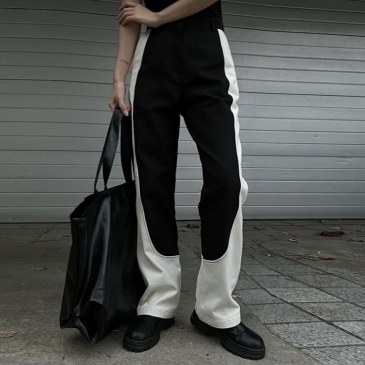 Streetwear Contrast Color Denim Straight Leg Pants