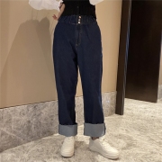 Vintage Gray Denim Straight Jeans For Women