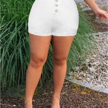 Women High Waist White Short Denim Pants