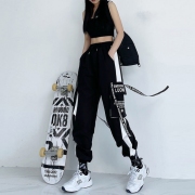  Casual Letter High Waist Patch Long Pants