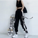 1 Casual Letter High Waist Patch Long Pants