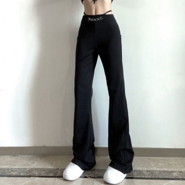  Chain Decor Solid Color Flare Pants