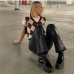 9Alligator Print Leather Bootcut Long Pants For Ladies