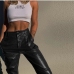 10Alligator Print Leather Bootcut Long Pants For Ladies