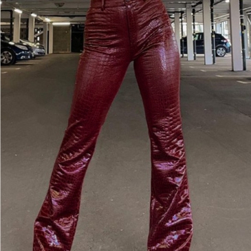 Alligator Print Leather Bootcut Long Pants For Ladies