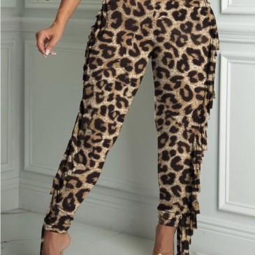 Casual Camouflage Leopard Tassel Long Pencil Pants