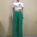 8Casual Pleated Mid Waist Wide Leg Pants