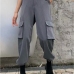 1Casual Solid Pockets High Waist Pant