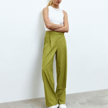 Chic Solid High Waist Straight Long Pants