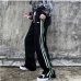 1Corduroy Contrast Color Striped Drawstring Long Pants