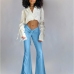 1Fashion Pure Color Drawstring Ruched Flare Pants