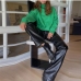 3Fashion Trends Solid Faux Leather Straight Pants