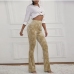 1High Waist Bootcut Elastic Fly Flocking Pants 