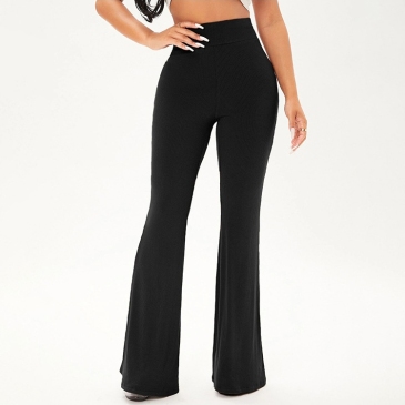 Ladies Solid Black Flare Pants For Women