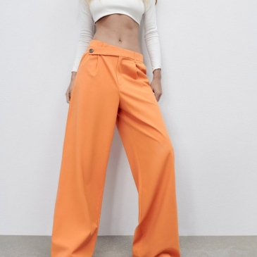 Ladies Wide Leg Solid High Waisted Pants