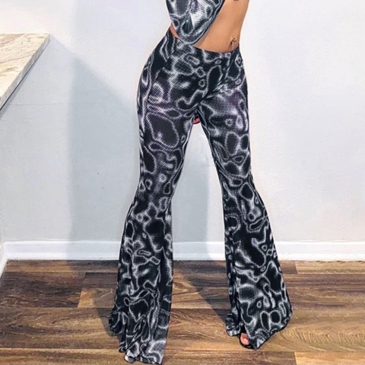 New Print Gauze High Waist Flare Long Pants 