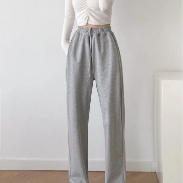 Street Loose Drawstring High Waist Grey Sweatpants