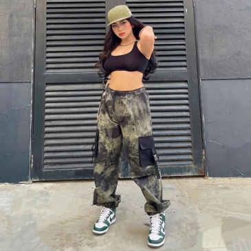 Street Pockets Camouflage Loose Cargo Pants For Women 