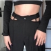 6Trendy Straight Black Hollow Out Long Pants