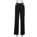 7Trendy Straight Black Hollow Out Long Pants