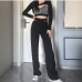 1Trendy Straight Black Hollow Out Long Pants